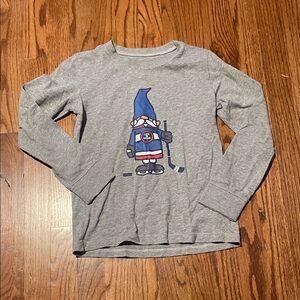 Life Is Good Kids Gray Long-Sleeve Tee with Blue Gnome Hockey Graphic
